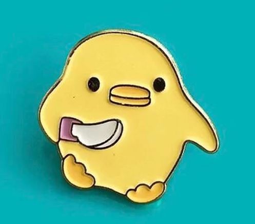 Cute Duck with Knife Meme Enamel Pins Near MeDelsbricks.com