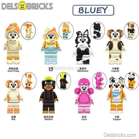 Bluey Set of 8 Lego Minifigures Custom Toys set 2 - DelsBricks MinifiguresMinifiguresDelsBricks MinifiguresDelsbricks