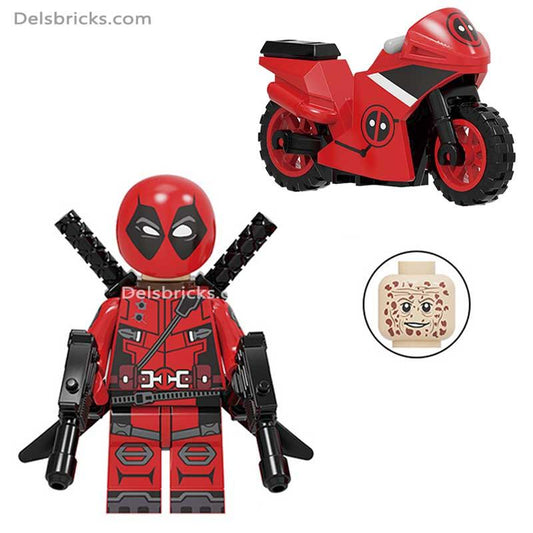 Deadpool with Motorcycle Lego Minifigures Custom Toys - DelsBricks MinifiguresMinifiguresDelsBricks MinifiguresDelsbricks