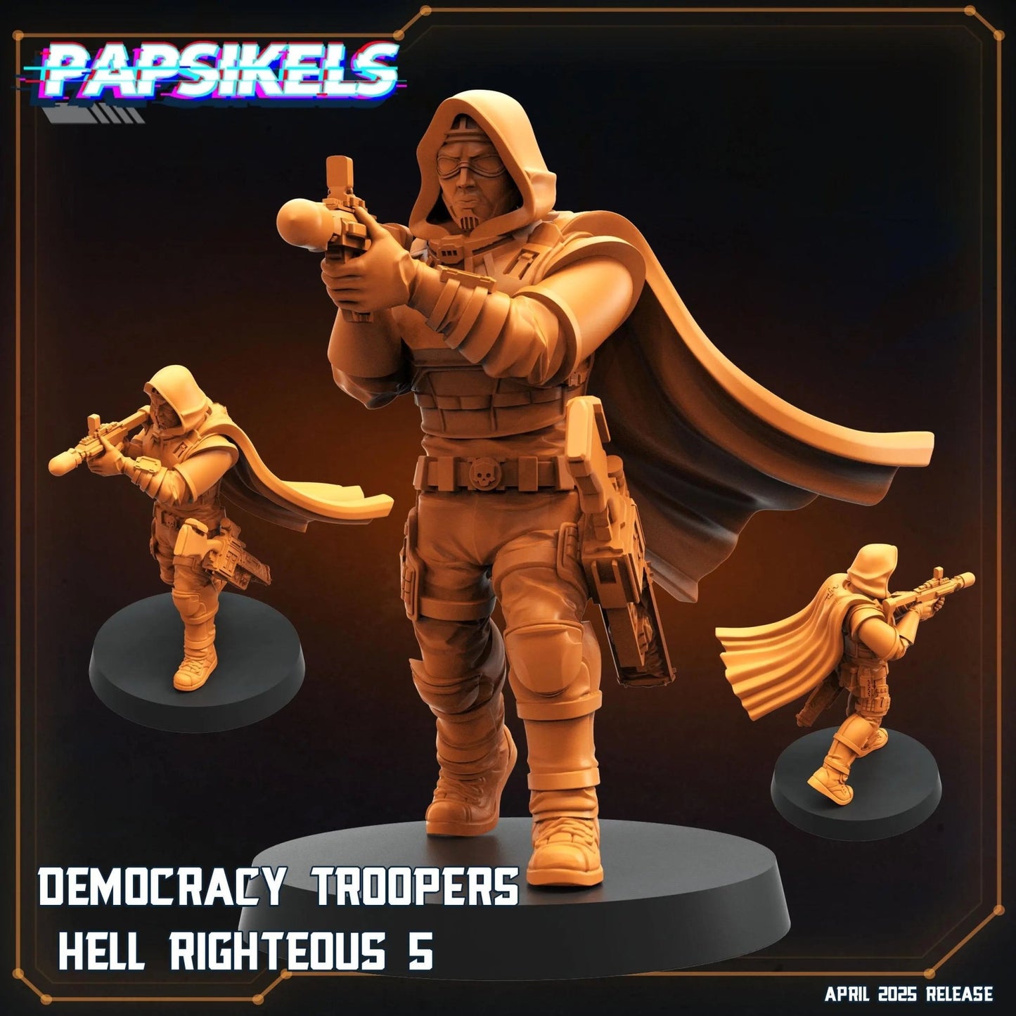 Democracy Troopers Hell Righteous by Papsikels Miniature, 32mm Heroic Scale, War Gaming, Proxy for Helldivers, Table top gaming, Sci - fi - DelsBricks Toys & CollectiblesResin Printed MiniatureDelsBricks Toys & CollectiblesMega Diamonds & Schwartzreiter Mini Forge