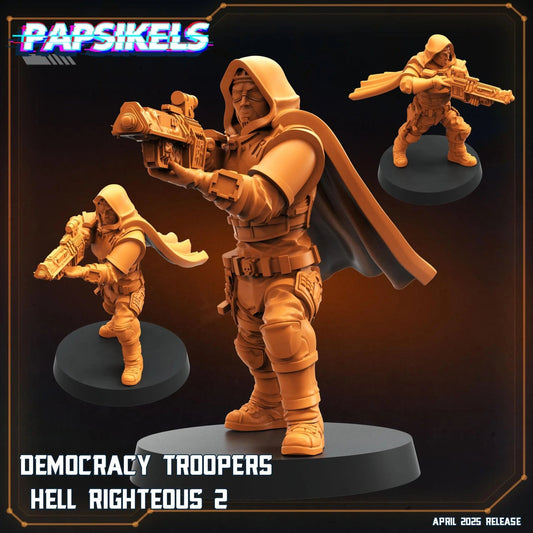 Democracy Troopers Hell Righteous by Papsikels Miniature, 32mm Heroic Scale, War Gaming, Proxy for Helldivers, Table top gaming, Sci - fi - DelsBricks Toys & CollectiblesResin Printed MiniatureDelsBricks Toys & CollectiblesMega Diamonds & Schwartzreiter Mini Forge