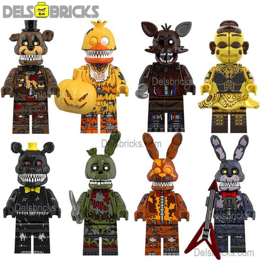 Five Nights At Freddys set of 8 Lego Minifigures custom toys Set1 - DelsBricks MinifiguresLego Horror MinifiguresDelsBricks MinifiguresDelsbricks.com