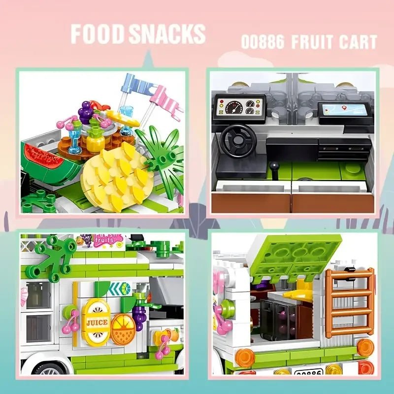 Fruit Cart Food Truck Building Block toys Minifigures Food Trucks Fun for All over 500 Pieces - DelsBricks MinifiguresFood Truck Minifigures brick building toysDelsBricks MinifiguresDelsbricks.com