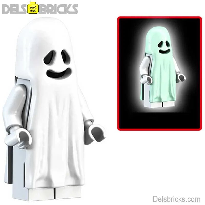 Glow in the Dark Happy Ghost - DelsBricks MinifiguresLego Horror MinifiguresDelsBricks MinifiguresDelsbricks.com