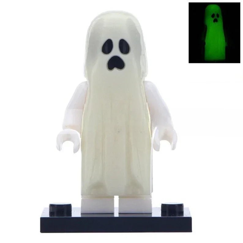 Glow in the Dark Sad Ghost Lego Minifigures Custom Horror Toys - DelsBricks MinifiguresLego Horror MinifiguresDelsBricks MinifiguresDelsbricks.com