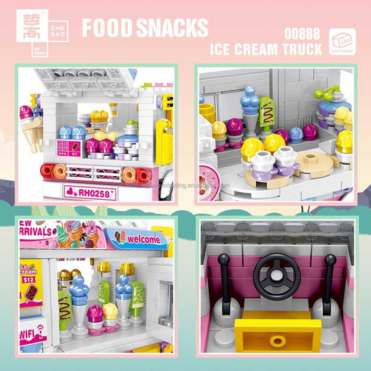 Ice Cream Truck Building Block toys Minifigures Food Trucks Fun for All over 500 Pieces - DelsBricks MinifiguresFood Truck Minifigures brick building toysDelsBricks MinifiguresDelsbricks.com