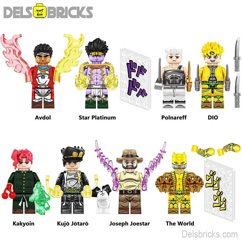 Jojo's Bizarre Adventure Anime set of 8 Lego Minifigures custom toys - DelsBricks MinifiguresMinifiguresDelsBricks MinifiguresDelsbricks