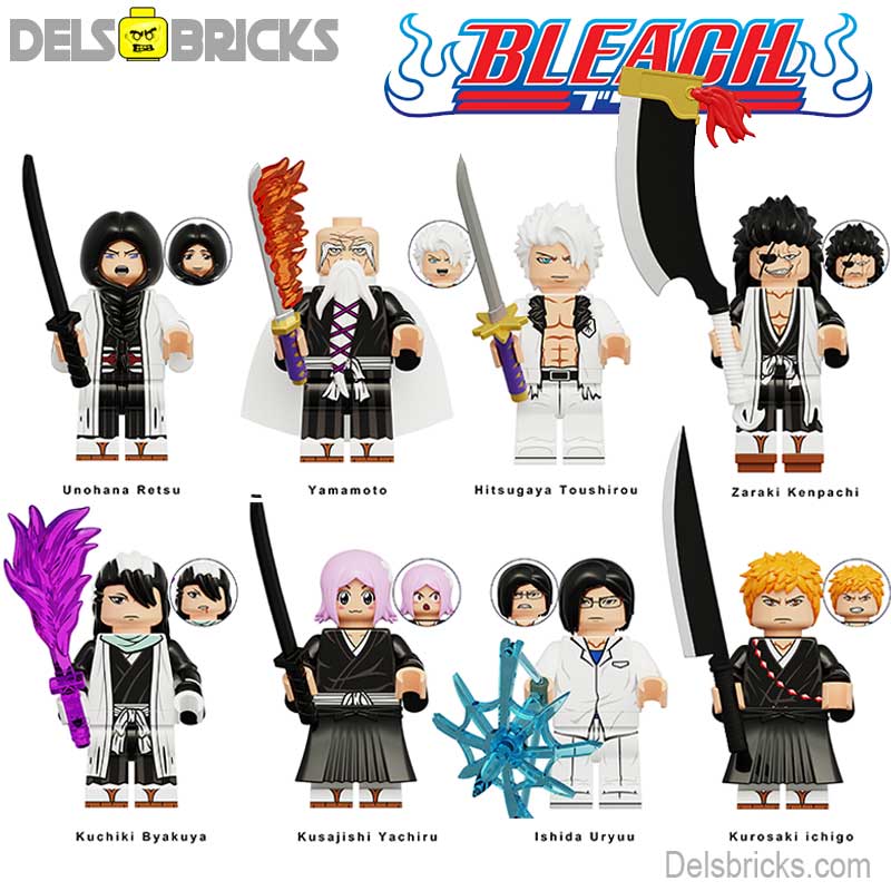 Bleach Anime Manga Set of 8 Lego compatible Minifigures