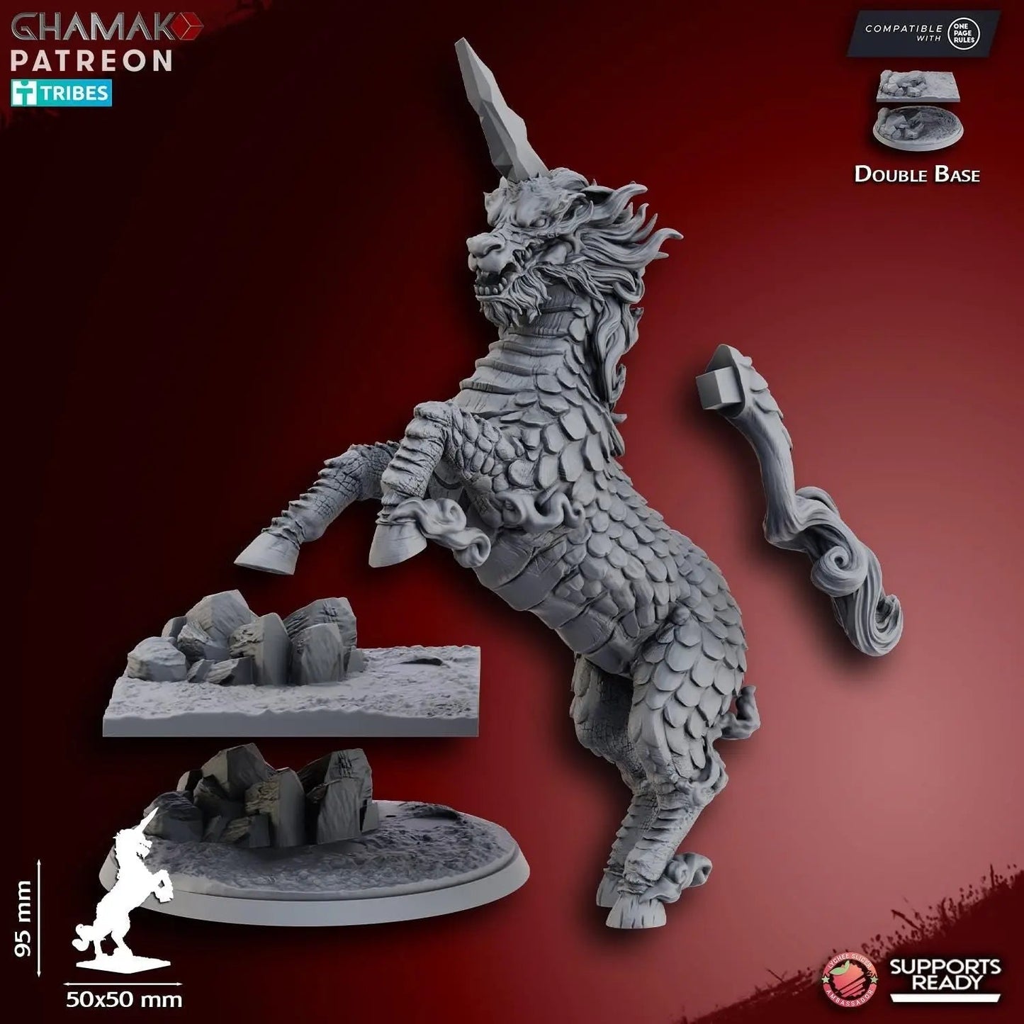 Lord of Kyrin by Ghamak Heroic 28mm Scale Miniature, 95mm tall, Dragon, Proxy, Fantasy, Unicorn, Kirin - DelsBricks Toys & CollectiblesResin Printed MiniatureDelsBricks Toys & CollectiblesMega Diamonds & Schwartzreiter Mini Forge