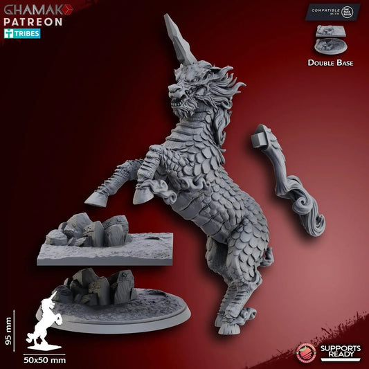 Lord of Kyrin by Ghamak Heroic 28mm Scale Miniature, 95mm tall, Dragon, Proxy, Fantasy, Unicorn, Kirin - DelsBricks Toys & CollectiblesResin Printed MiniatureDelsBricks Toys & CollectiblesMega Diamonds & Schwartzreiter Mini Forge