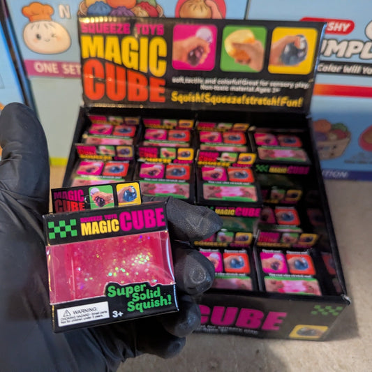 Pink Translucent Glitter Mini Magic Cube by Squeeze Toys (Slow - Rising Squish) - DelsBricks Toys & CollectiblesDelsBricks Toys & CollectiblesRalphie's Funhouse