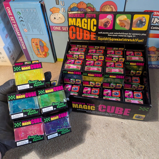 Set of Five Translucent Glitter Mini Magic Cube by Squeeze Toys (Slow - Rising Squish) - DelsBricks Toys & CollectiblesDelsBricks Toys & CollectiblesRalphie's Funhouse
