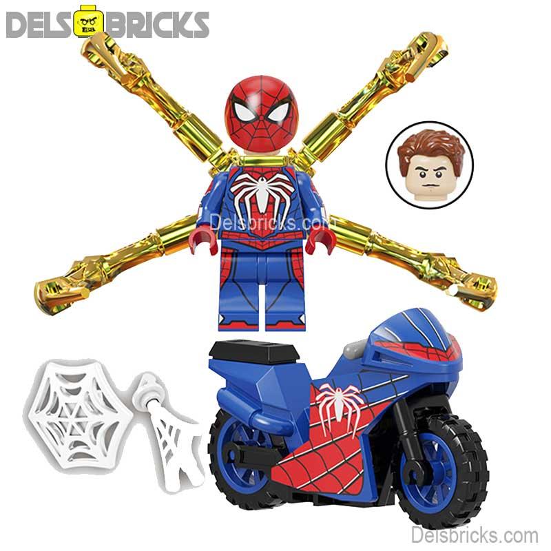 Spider - Man with Nano suit chrome Claws & Motorcycle Lego Minifigures Custom TOys - DelsBricks MinifiguresSpiderman Lego MinifiguresDelsBricks MinifiguresDelsbricks.com