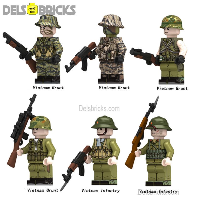Vietnam War American Soldiers set of 6 Lego Minifigures Custom Toys - DelsBricks MinifiguresLego MinifiguresDelsBricks MinifiguresDelsbricks.com