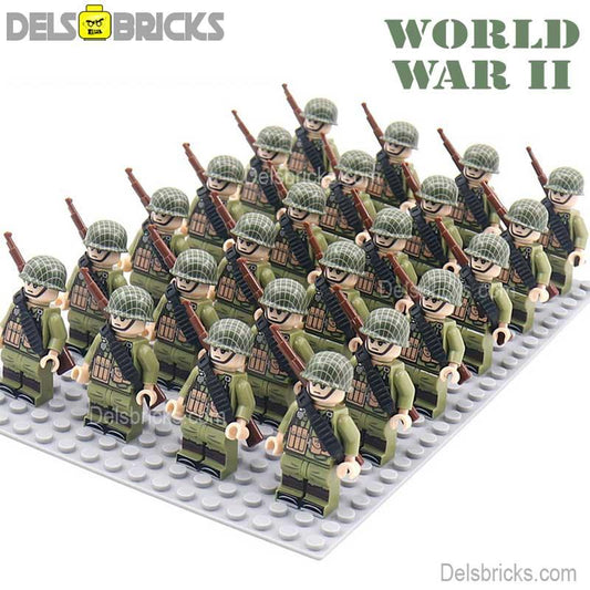 World War 2 American Soldiers set of 24 Lego Minifigures Custom Toys D263 - DelsBricks MinifiguresLego MinifiguresDelsBricks MinifiguresDelsbricks.com