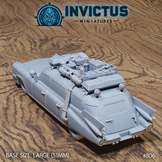 Wraith Hunter's Car by Invictus Miniatures 32mm scale, 100mm, Miniature War Gaming Figure, Games, Ghost Busters, Ecto One, 80s, Movies - DelsBricks Toys & CollectiblesResin Printed MiniatureDelsBricks Toys & CollectiblesMega Diamonds & Schwartzreiter Mini Forge