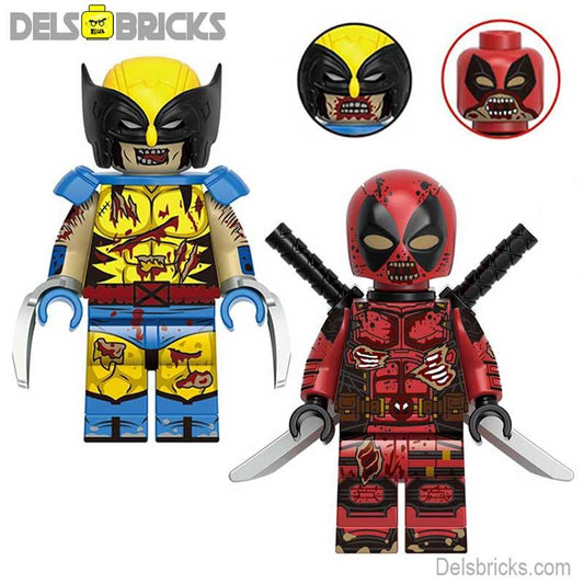Zombie Deadpool & Wolverine SET OF 2 Marvel MCU Lego Minifigures Custom Toys - DelsBricks MinifiguresMinifiguresDelsBricks MinifiguresDelsbricks
