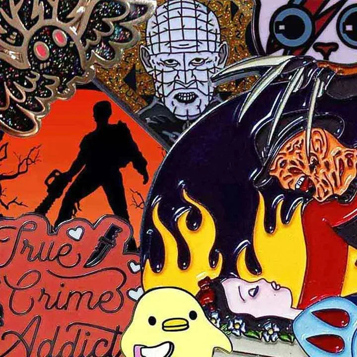 enamel pins, copper lape brooch pins horror pop culture kawaii mashups - Delsbricks