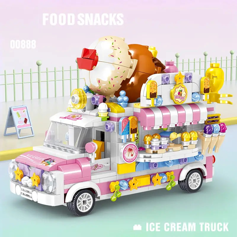 Ice Cream Truck Food Truck Minifigures brick building toys Delsbricks.com With Box  