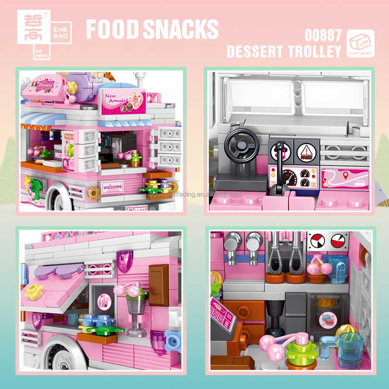 Dessert Trolley Food Truck Minifigures brick building toys Delsbricks.com   