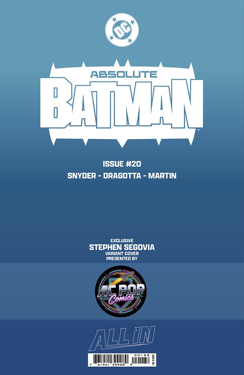 ABSOLUTE BATMAN 20 STEPHEN SEGOVIA EXCLUSIVE VIRGIN VAR (05/13/2026) - DelsBricks Toys & CollectiblesComic BookDelsBricks Toys & CollectiblesUnknown Comic Books