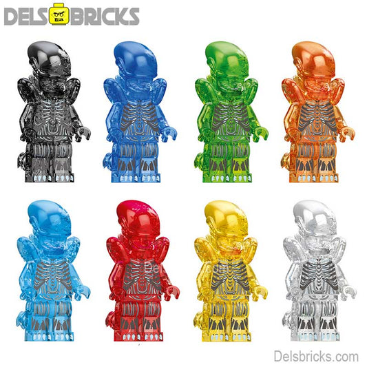 Aliens Xenomorph transparent set of 8 Lego custom Minifigures