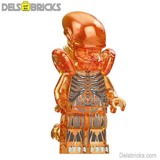 Aliens Xenomorph transparent orange Lego custom Minifigures - DelsBricks MinifiguresMinifiguresDelsBricks MinifiguresDelsbricks