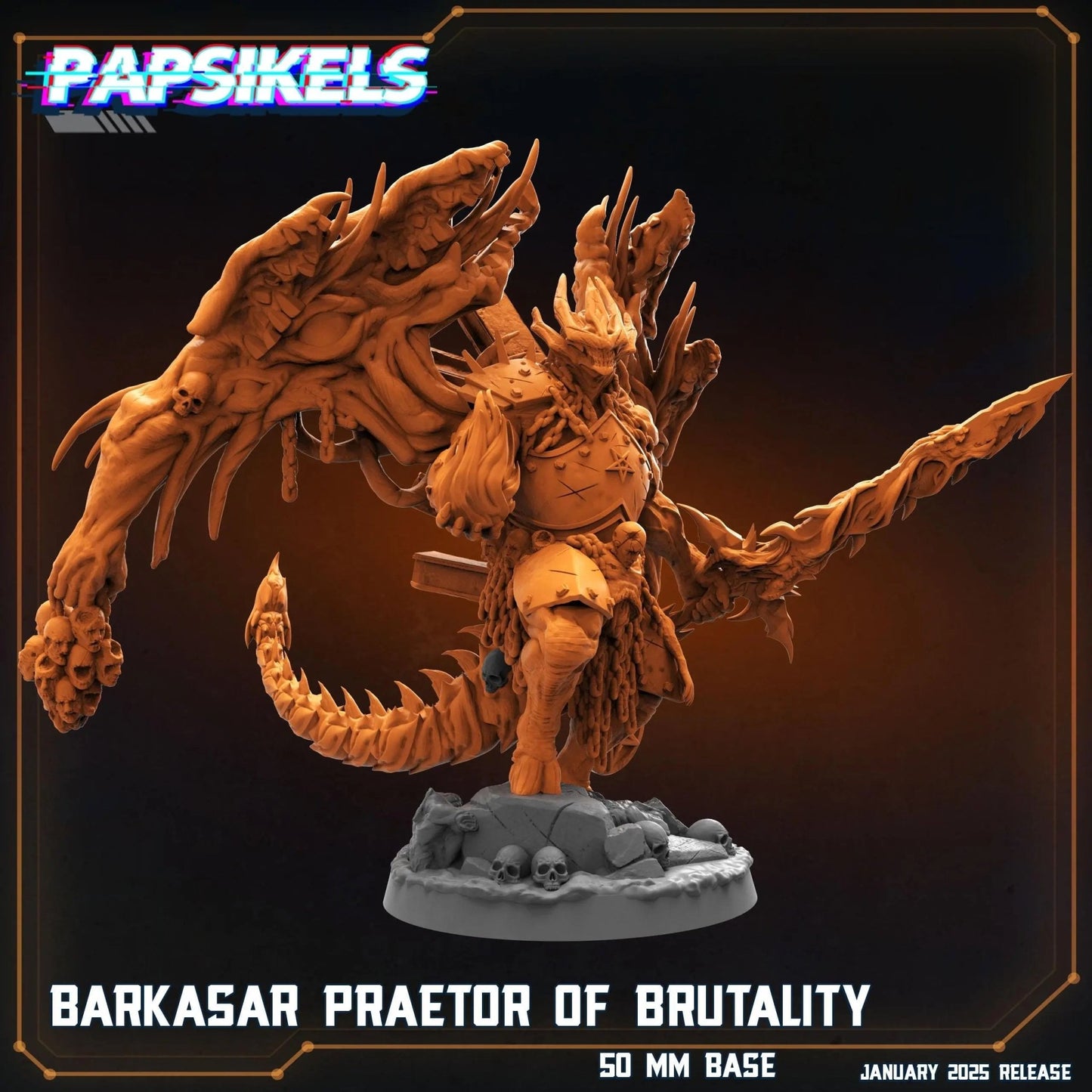 BARKASAR, Preator Of Brutality by Papsikels Miniature, 100mm tall Miniature, 28/32mm Scale, War Gaming Figure, Proxy for Trench Crusade - DelsBricks Toys & CollectiblesResin Printed MiniatureDelsBricks Toys & CollectiblesMega Diamonds & Schwartzreiter Mini Forge