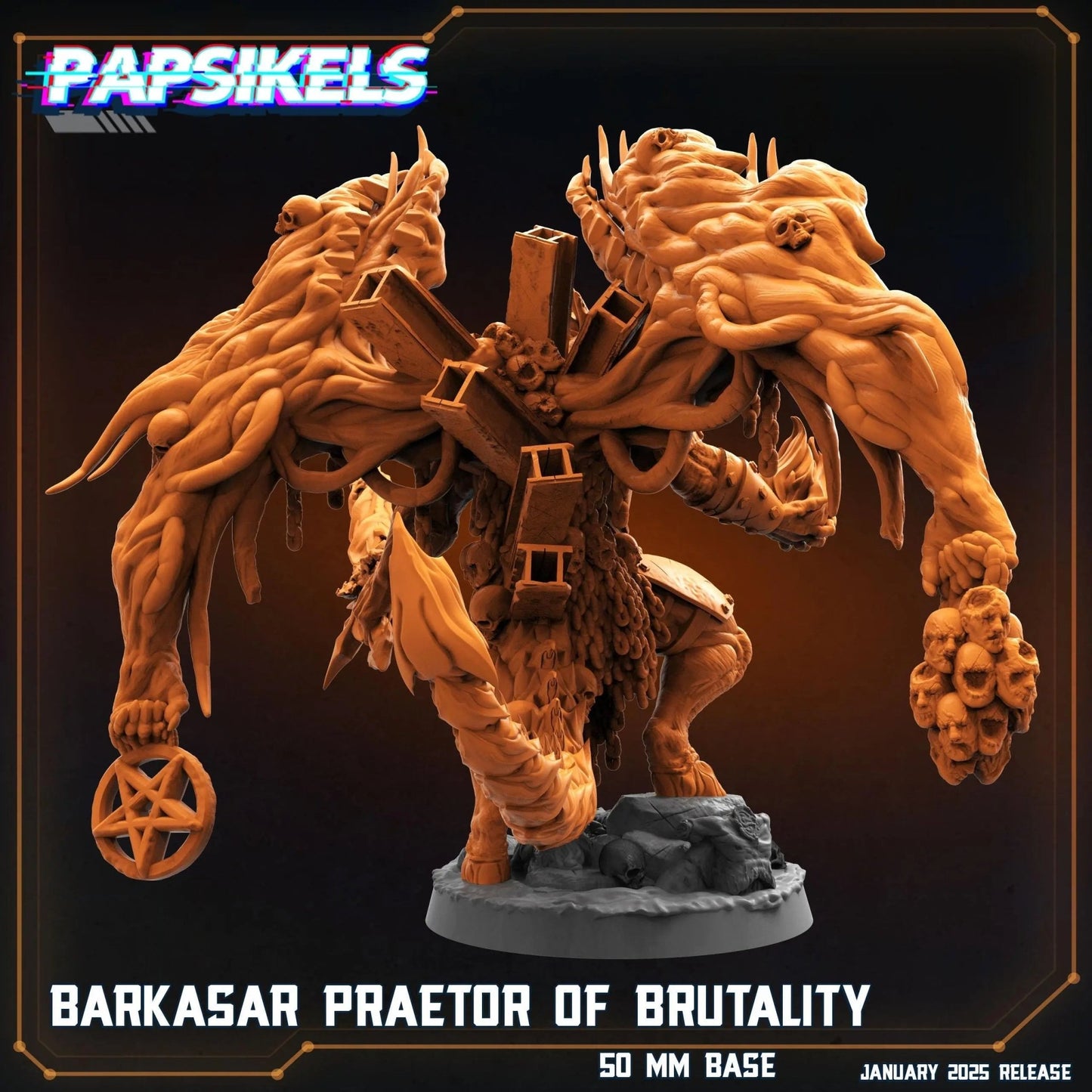 BARKASAR, Preator Of Brutality by Papsikels Miniature, 100mm tall Miniature, 28/32mm Scale, War Gaming Figure, Proxy for Trench Crusade - DelsBricks Toys & CollectiblesResin Printed MiniatureDelsBricks Toys & CollectiblesMega Diamonds & Schwartzreiter Mini Forge