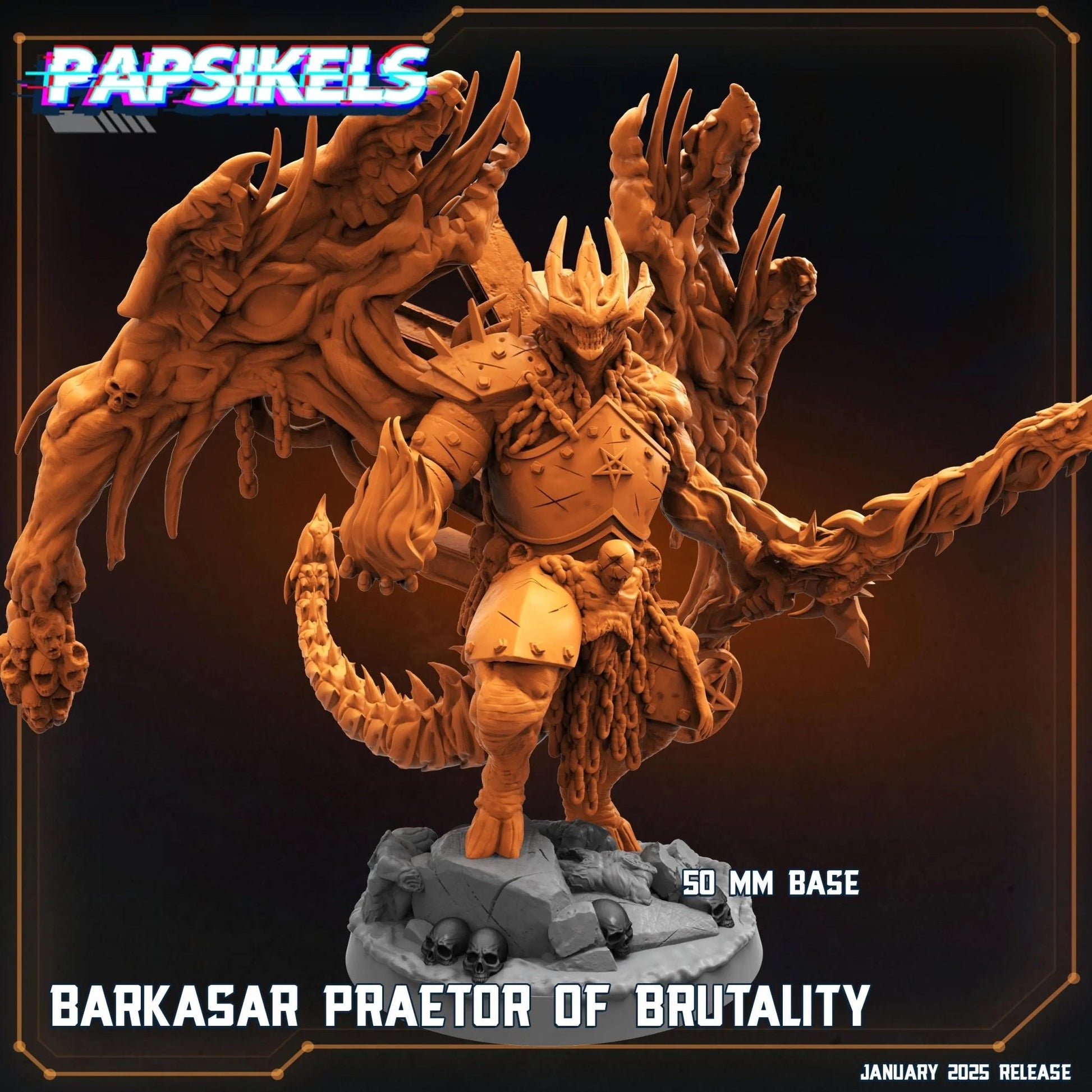 BARKASAR, Preator Of Brutality by Papsikels Miniature, 100mm tall Miniature, 28/32mm Scale, War Gaming Figure, Proxy for Trench Crusade - DelsBricks Toys & CollectiblesResin Printed MiniatureDelsBricks Toys & CollectiblesMega Diamonds & Schwartzreiter Mini Forge