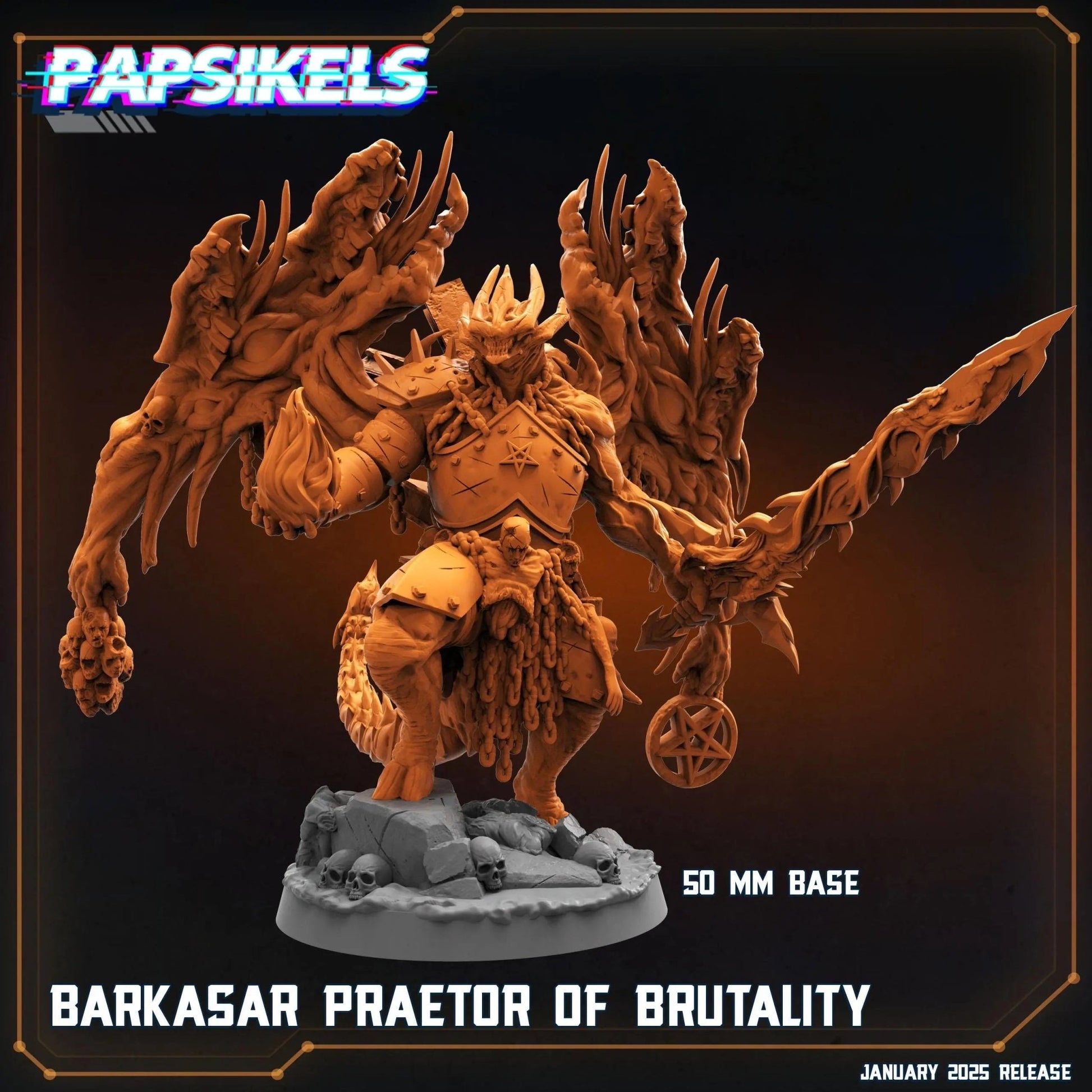 BARKASAR, Preator Of Brutality by Papsikels Miniature, 100mm tall Miniature, 28/32mm Scale, War Gaming Figure, Proxy for Trench Crusade - DelsBricks Toys & CollectiblesResin Printed MiniatureDelsBricks Toys & CollectiblesMega Diamonds & Schwartzreiter Mini Forge