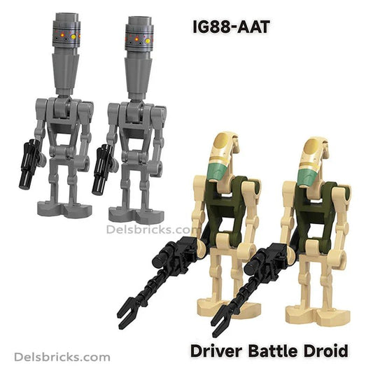 Battle Droids & IG - 88 4 pack Lego Star Wars Minifigures Custom Toys - DelsBricks MinifiguresLego Star Wars MinifiguresDelsBricks MinifiguresDelsbricks.com