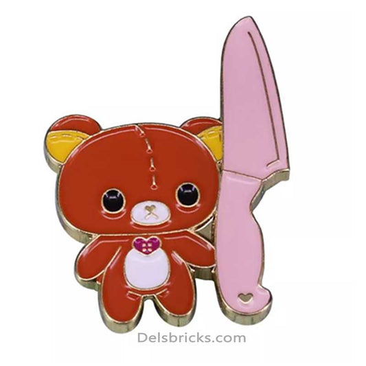 Cute Bear with Knife Meme Enamel Pins Enamel Pins Copper Lapel fashion Pins Delsbricks.com   