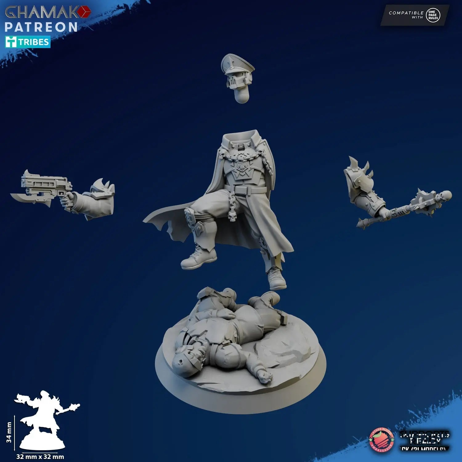 Corrupted Commissar by Ghamak Fantasy 28/32mm Scale Miniature, 34mm tall - DelsBricks Toys & CollectiblesResin Printed MiniatureDelsBricks Toys & CollectiblesMega Diamonds & Schwartzreiter Mini Forge