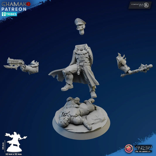 Corrupted Commissar by Ghamak Fantasy 28/32mm Scale Miniature, 34mm tall - DelsBricks Toys & CollectiblesResin Printed MiniatureDelsBricks Toys & CollectiblesMega Diamonds & Schwartzreiter Mini Forge