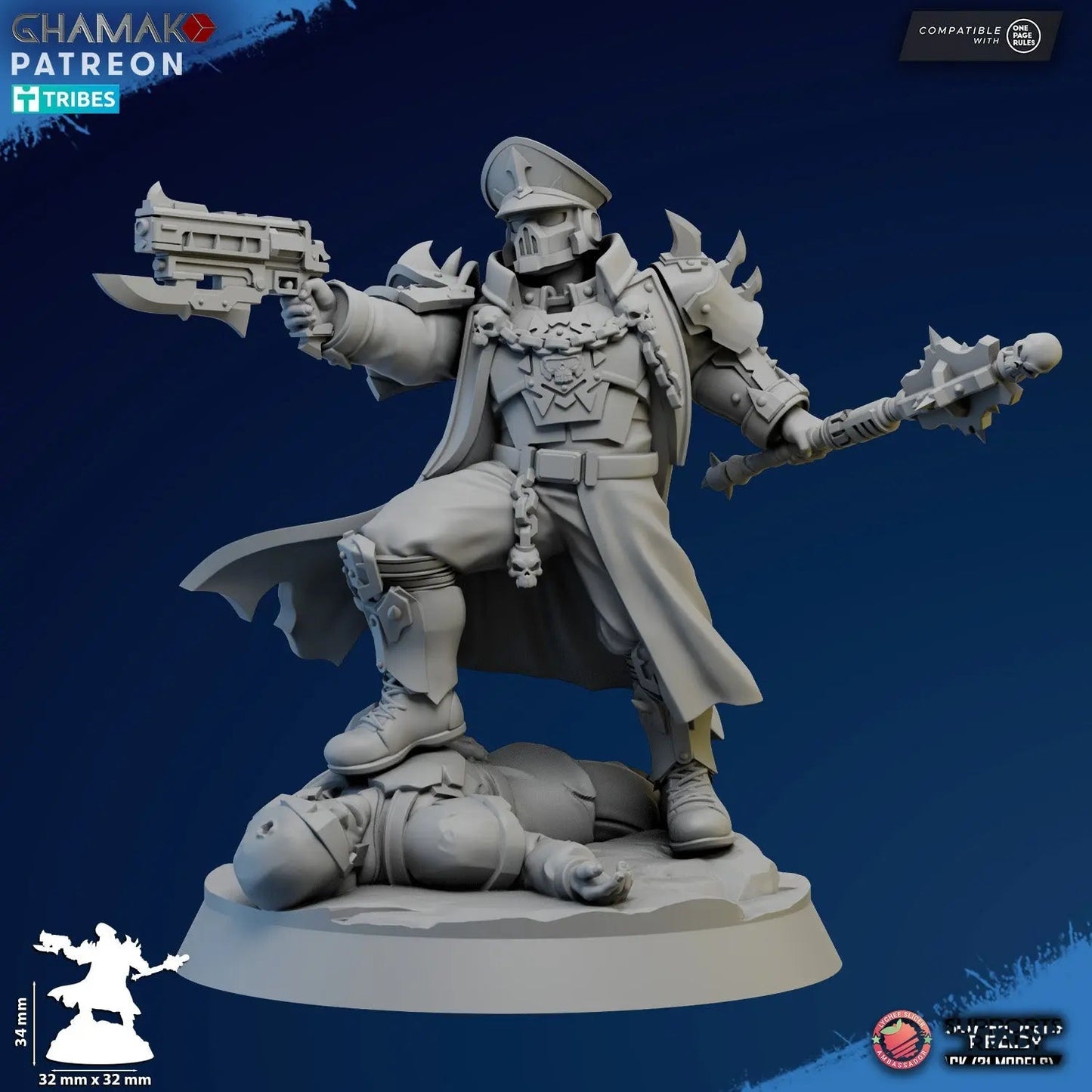 Corrupted Commissar by Ghamak Fantasy 28/32mm Scale Miniature, 34mm tall - DelsBricks Toys & CollectiblesResin Printed MiniatureDelsBricks Toys & CollectiblesMega Diamonds & Schwartzreiter Mini Forge