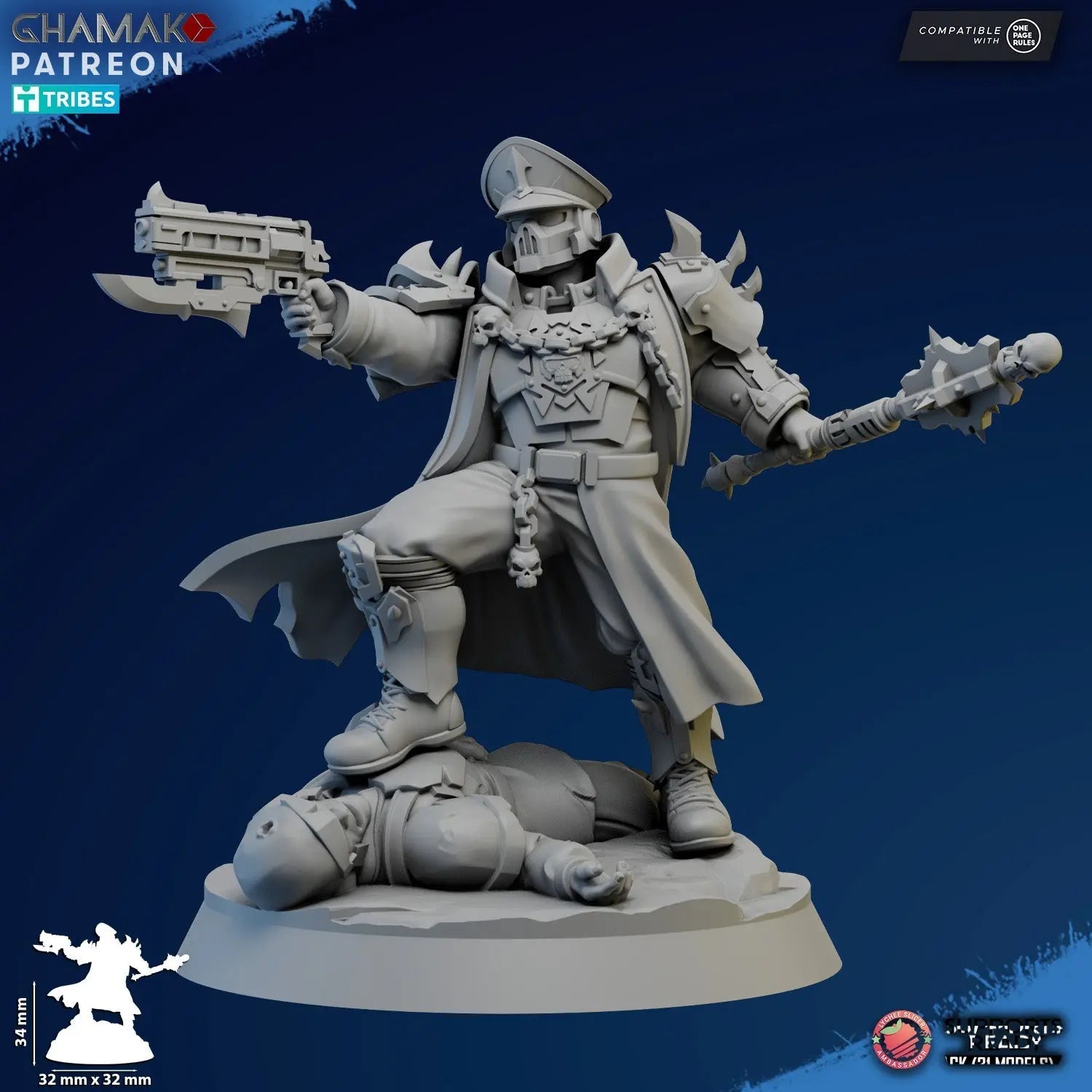 Corrupted Commissar by Ghamak Fantasy 28/32mm Scale Miniature, 34mm tall - DelsBricks Toys & CollectiblesResin Printed MiniatureDelsBricks Toys & CollectiblesMega Diamonds & Schwartzreiter Mini Forge