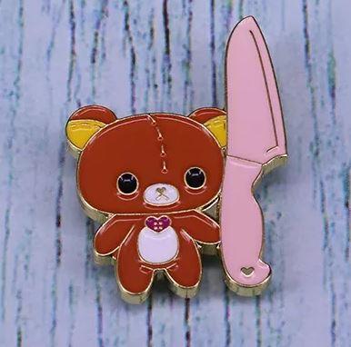Cute Bear with Knife Meme Enamel Pins Near Me - DelsBricks MinifiguresEnamel Pins Copper Lapel fashion PinsDelsBricks MinifiguresDelsbricks.com