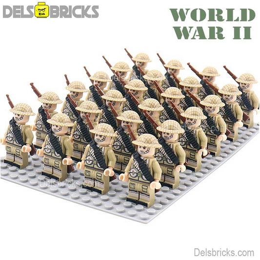 World War 2 British Soldiers set of 24 Lego Minifigures Custom Toys