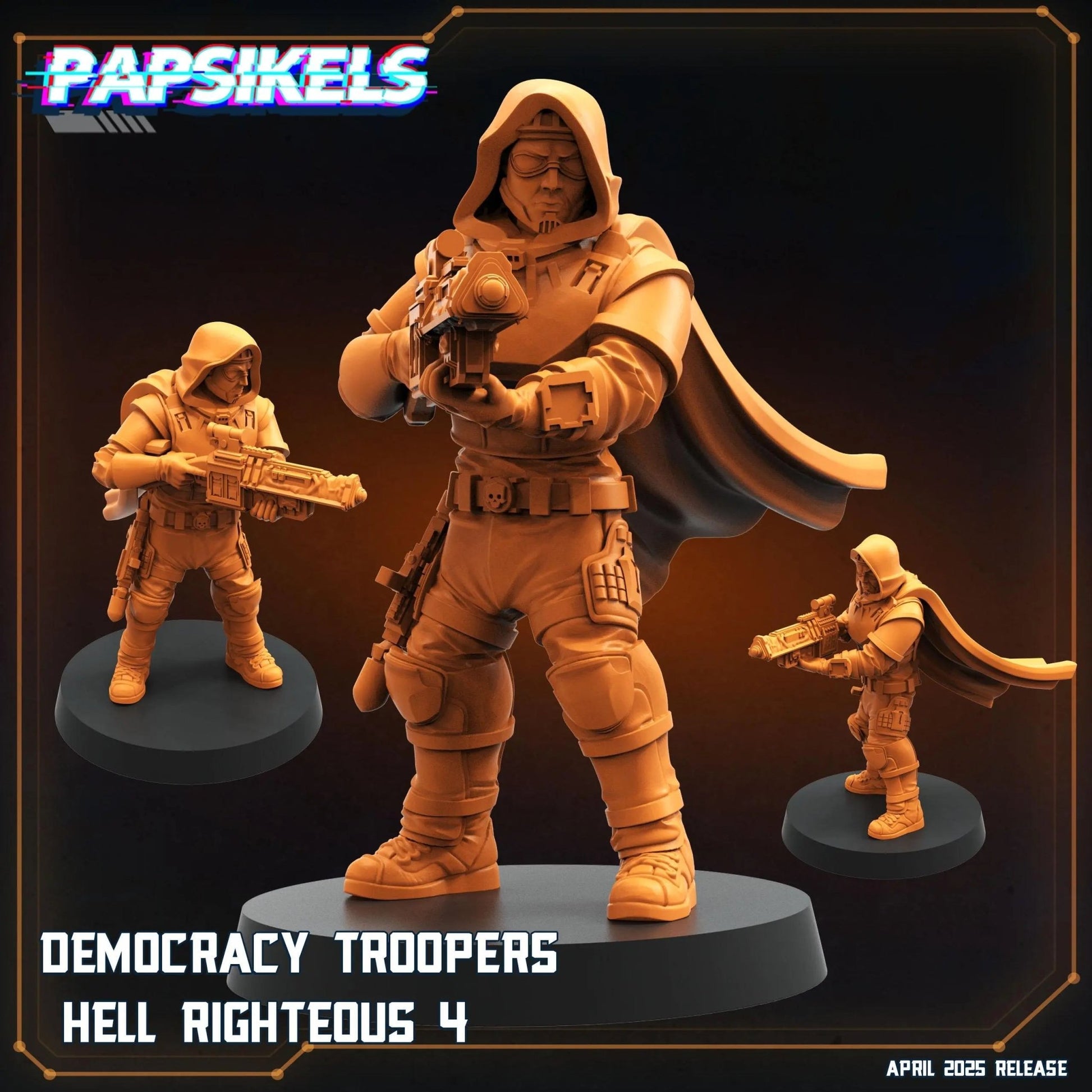 Democracy Troopers Hell Righteous by Papsikels Miniature, 32mm Heroic Scale, War Gaming, Proxy for Helldivers, Table top gaming, Sci - fi - DelsBricks Toys & CollectiblesResin Printed MiniatureDelsBricks Toys & CollectiblesMega Diamonds & Schwartzreiter Mini Forge