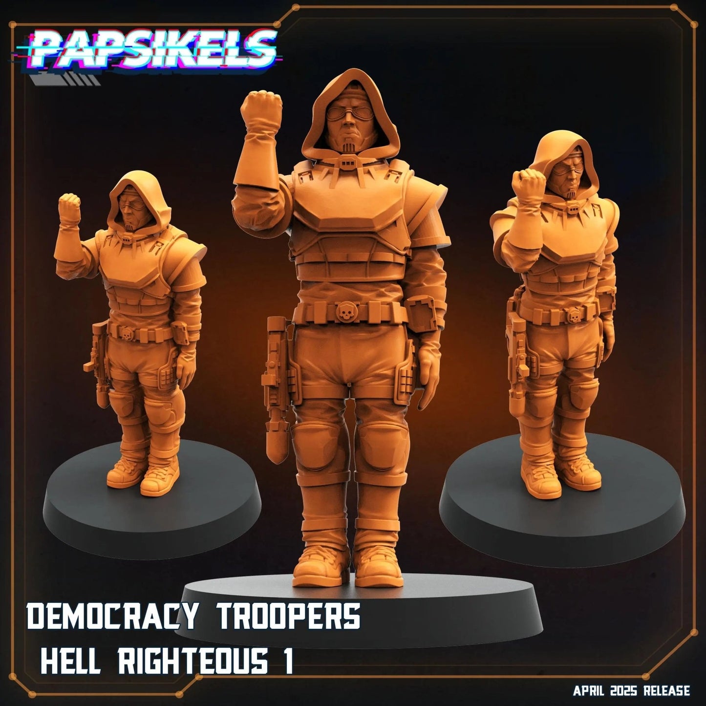 Democracy Troopers Hell Righteous by Papsikels Miniature, 32mm Heroic Scale, War Gaming, Proxy for Helldivers, Table top gaming, Sci - fi - DelsBricks Toys & CollectiblesResin Printed MiniatureDelsBricks Toys & CollectiblesMega Diamonds & Schwartzreiter Mini Forge