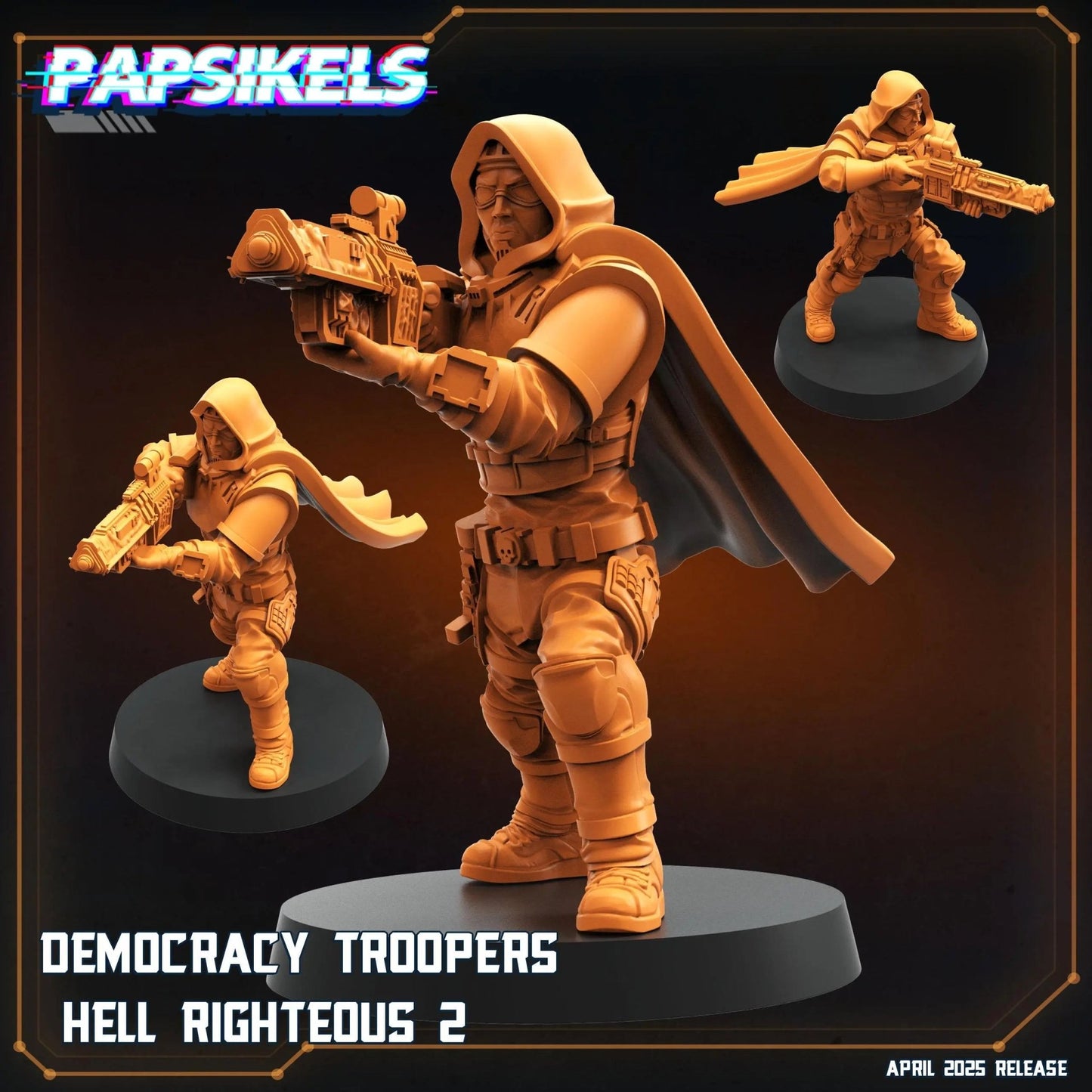 Democracy Troopers Hell Righteous by Papsikels Miniature, 32mm Heroic Scale, War Gaming, Proxy for Helldivers, Table top gaming, Sci - fi - DelsBricks Toys & CollectiblesResin Printed MiniatureDelsBricks Toys & CollectiblesMega Diamonds & Schwartzreiter Mini Forge