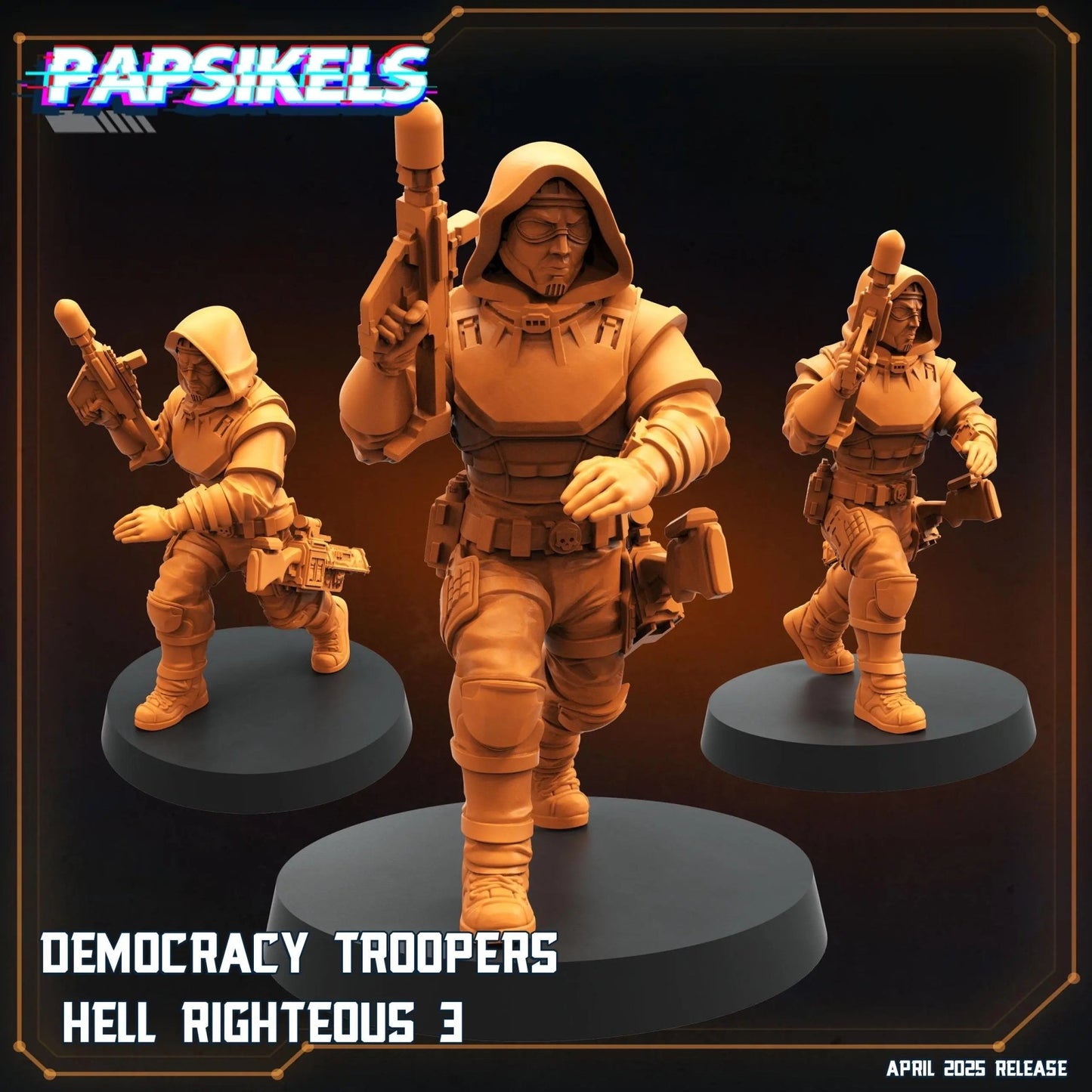 Democracy Troopers Hell Righteous by Papsikels Miniature, 32mm Heroic Scale, War Gaming, Proxy for Helldivers, Table top gaming, Sci - fi - DelsBricks Toys & CollectiblesResin Printed MiniatureDelsBricks Toys & CollectiblesMega Diamonds & Schwartzreiter Mini Forge