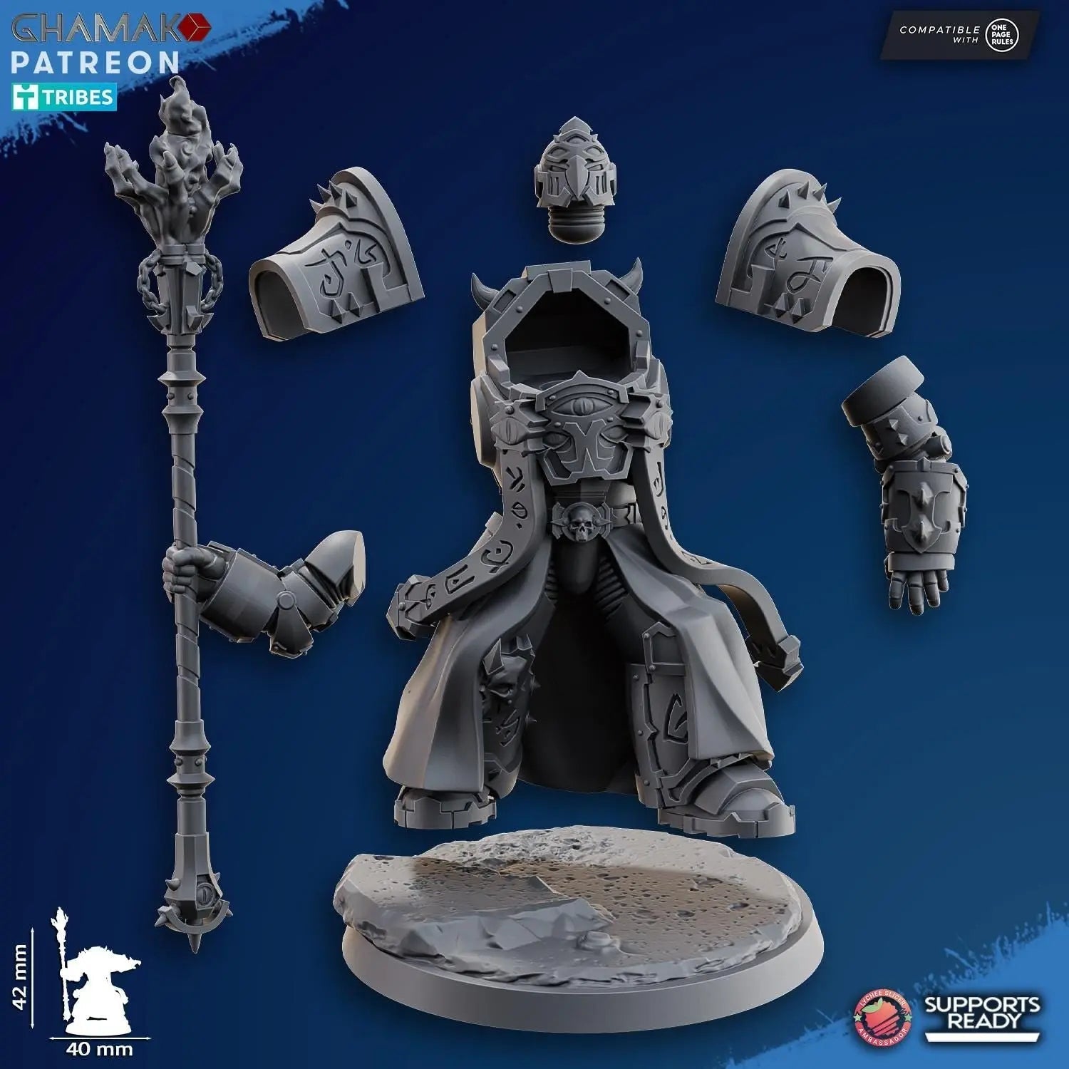 Exterminator Warlock 1 by Ghamak Fantasy 28mm Scale Miniature, 42mm tall - DelsBricks Toys & CollectiblesResin Printed MiniatureDelsBricks Toys & CollectiblesMega Diamonds & Schwartzreiter Mini Forge