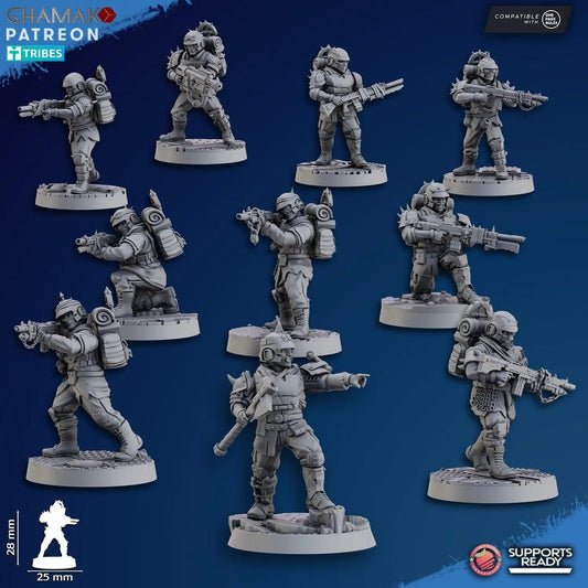 Fell Strike Squad (corrupted assault team) by Ghamak Sci - fi 28mm Heroic Scale Miniature, 28mm tall, 10 Units, Proxy, Grimdark, Sci - Fi, OPR - DelsBricks Toys & CollectiblesResin Printed MiniatureDelsBricks Toys & CollectiblesMega Diamonds & Schwartzreiter Mini Forge