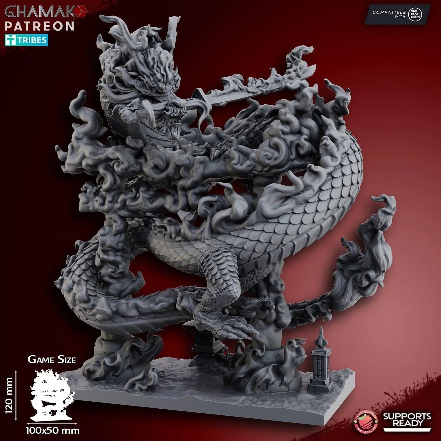 Fire Dragon by Ghamak Heroic 28mm Scale Miniature, 120 - 195mm tall, Dragon, Proxy, Fantasy, Dragon, Display, Chinese Dragon - DelsBricks Toys & CollectiblesResin Printed MiniatureDelsBricks Toys & CollectiblesMega Diamonds & Schwartzreiter Mini Forge