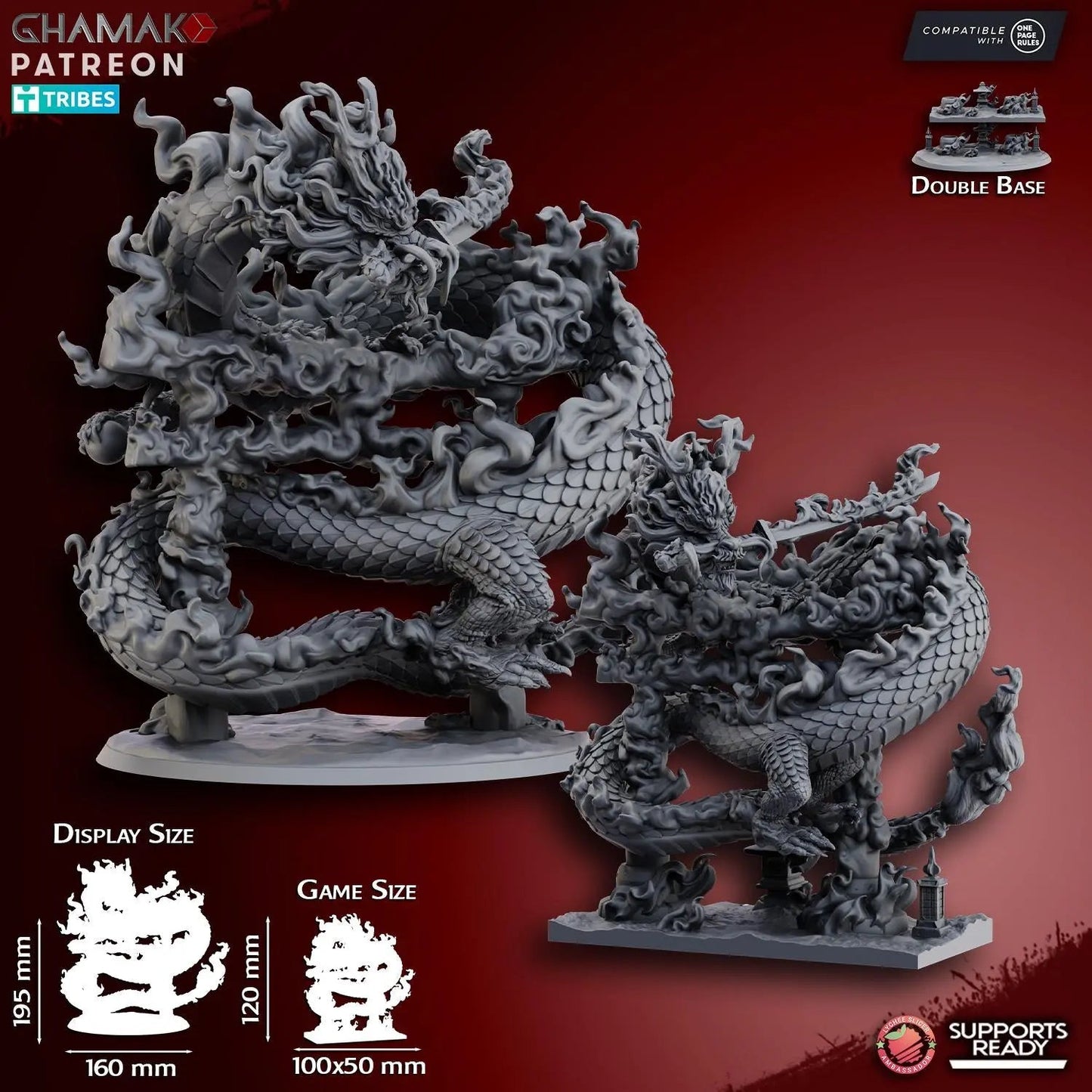 Fire Dragon by Ghamak Heroic 28mm Scale Miniature, 120 - 195mm tall, Dragon, Proxy, Fantasy, Dragon, Display, Chinese Dragon - DelsBricks Toys & CollectiblesResin Printed MiniatureDelsBricks Toys & CollectiblesMega Diamonds & Schwartzreiter Mini Forge