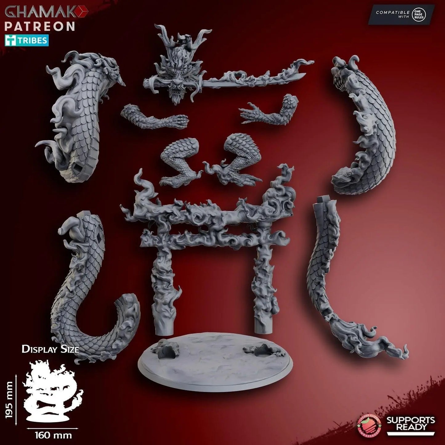 Fire Dragon by Ghamak Heroic 28mm Scale Miniature, 120 - 195mm tall, Dragon, Proxy, Fantasy, Dragon, Display, Chinese Dragon - DelsBricks Toys & CollectiblesResin Printed MiniatureDelsBricks Toys & CollectiblesMega Diamonds & Schwartzreiter Mini Forge
