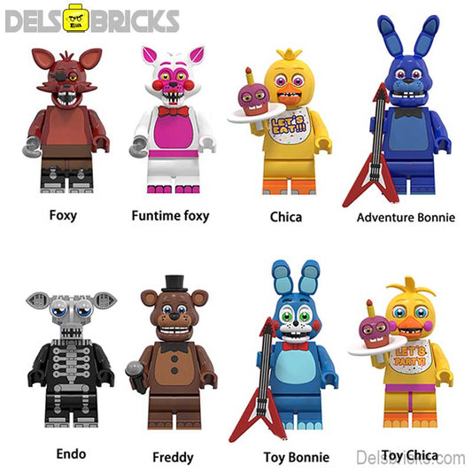 Five Nights At Freddys 2 set of 8 Lego Minifigures custom toys Set4 - DelsBricks MinifiguresLego Horror MinifiguresDelsBricks MinifiguresDelsbricks.com