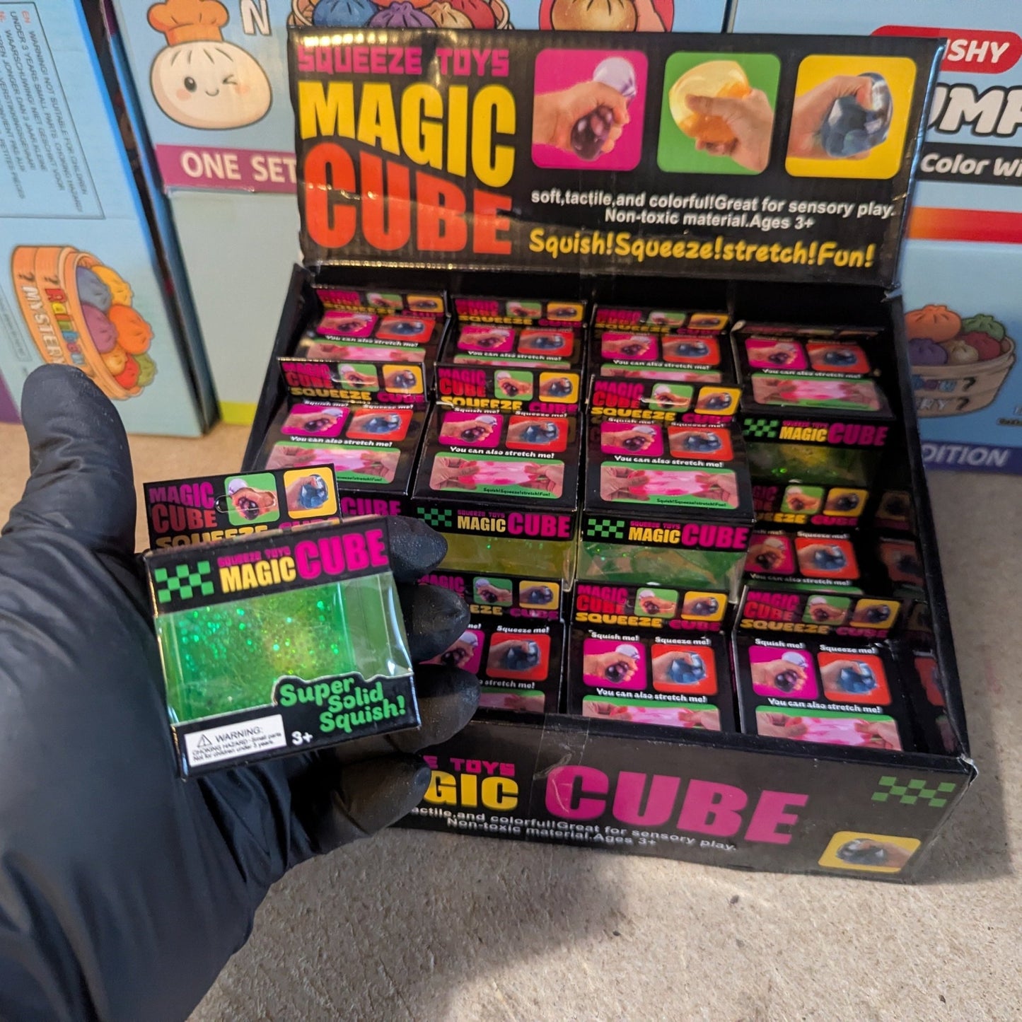 Green Translucent Glitter Mini Magic Cube by Squeeze Toys (Slow - Rising Squish) - DelsBricks Toys & CollectiblesDelsBricks Toys & CollectiblesRalphie's Funhouse